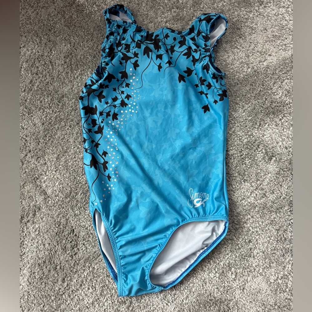 GK / Simone Biles Blue and Black Floral leotard